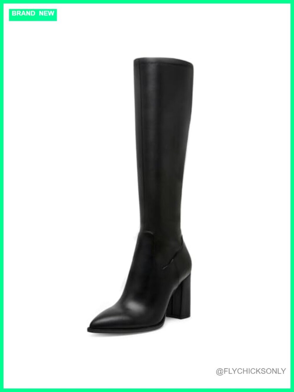 Women's Knee High Boots Chunky Block Heeled Pointed Toe Side Zipper Tall Boot